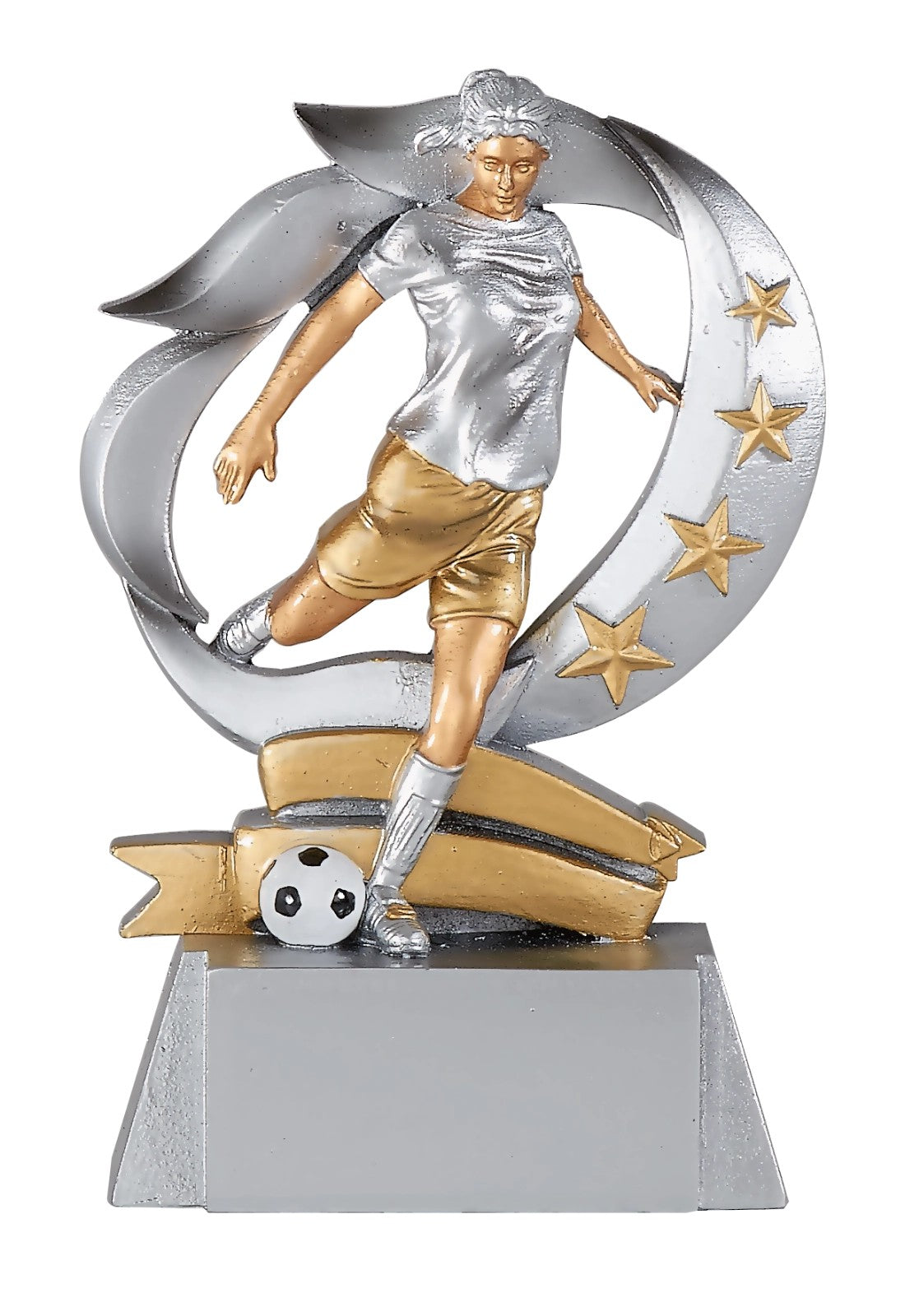 Trophée Football Féminin Résine 15 cm – Argent et Or – Trophyshop