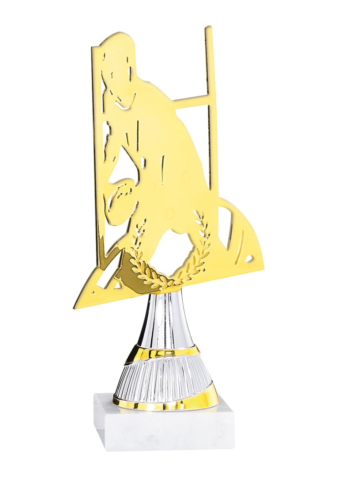 Trophée Rugby Métal Découpé Laser 21 cm – Base Marbre Blanc 55112 – Trophyshop