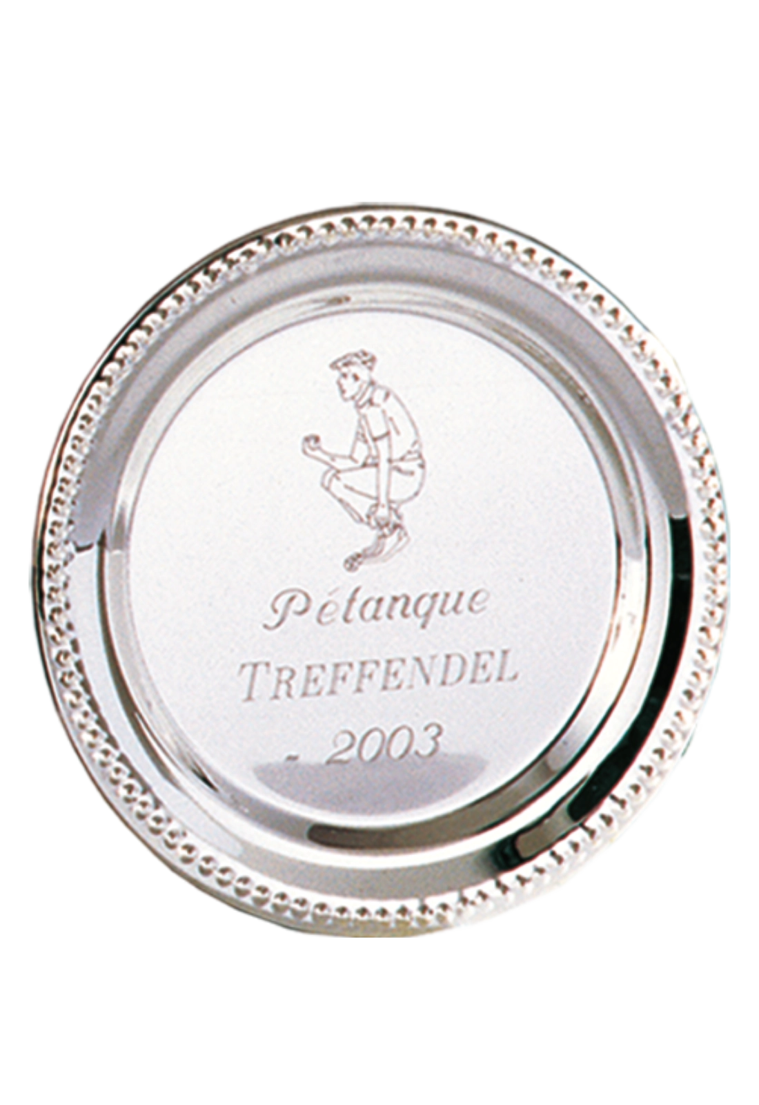 Assiette Métal Argentée Gravée – Récompense Sportive | Ø10 cm – Trophyshop