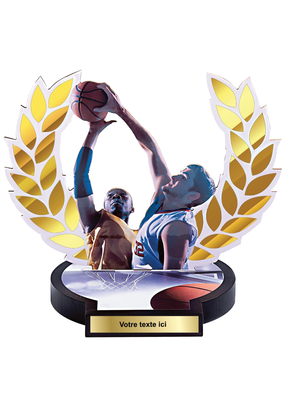 Trophée Bois Impression Couleur Basket 56502