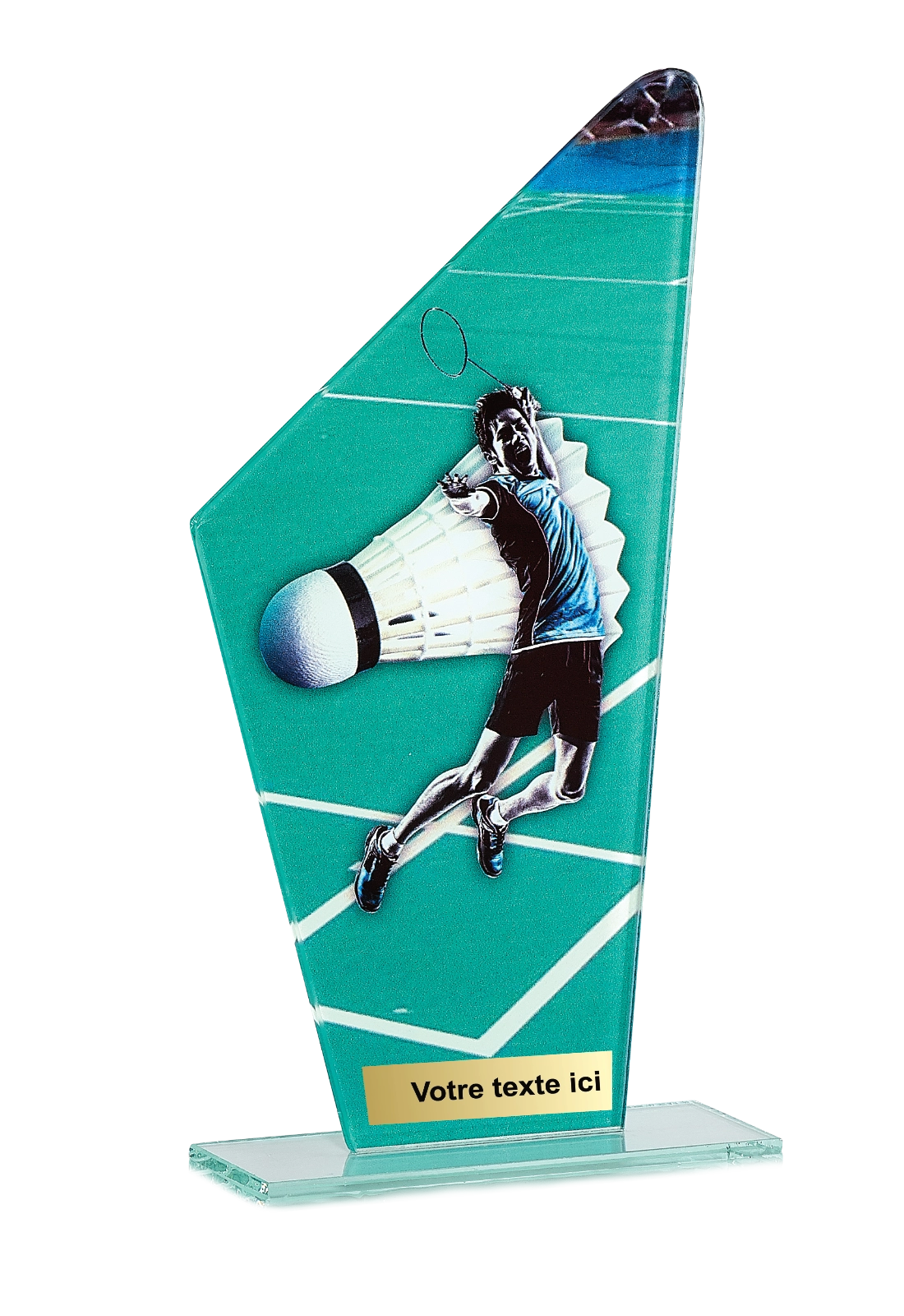 Trophée Verre Impression Couleur Badminton 66103 personnalisable - TrophyShop