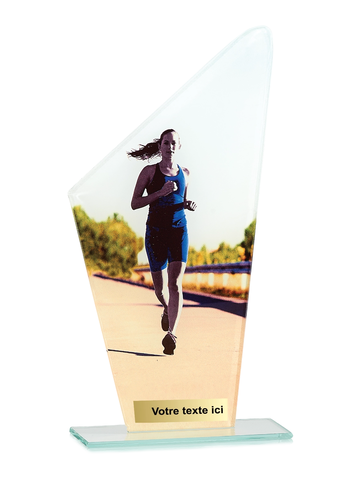 Trophée Verre Impression Couleur Course à Pied Femme 66104 personnalisable - TrophyShop