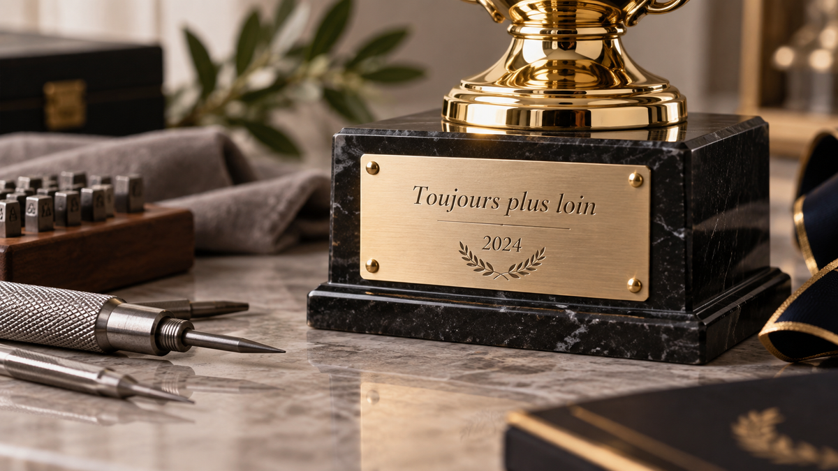 Plaque gravée sur un trophée