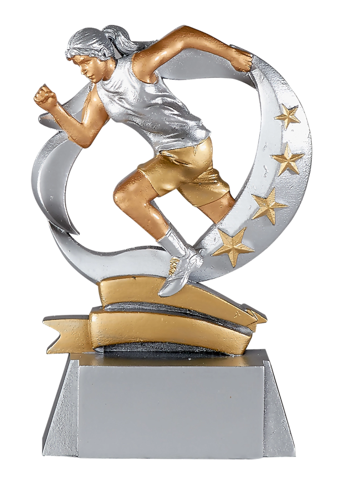 Trophée Course à Pied Femme Résine 15 cm – Argent et Or – Trophyshop