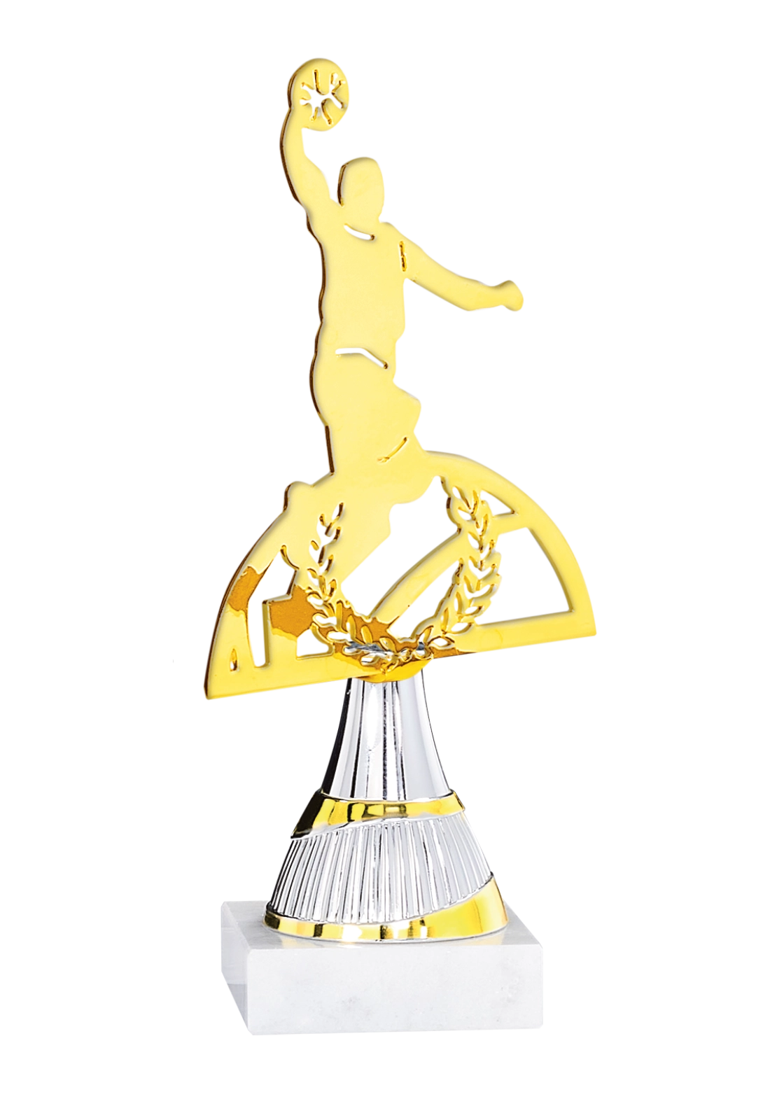Trophée Basket Métal Découpé Laser 21 cm – Base Marbre Blanc 55103 – Trophyshop