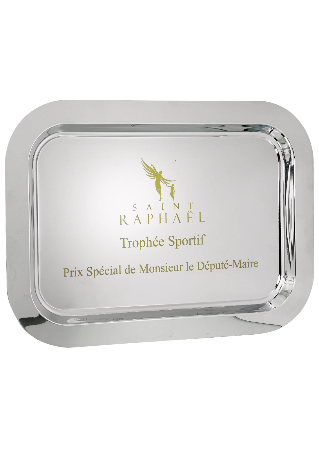 Grand Plateau Métal Argenté Gravé – Récompense Sportive | 3 Grands Formats – Trophyshop