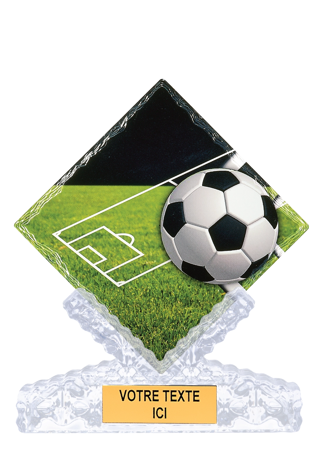 Trophée Football Terrain et Ballon Céramique Impression Couleur 25 cm 46110 – Trophyshop