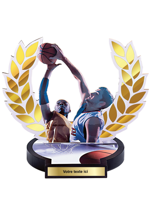 Trophée Bois Impression Couleur Basket 56502