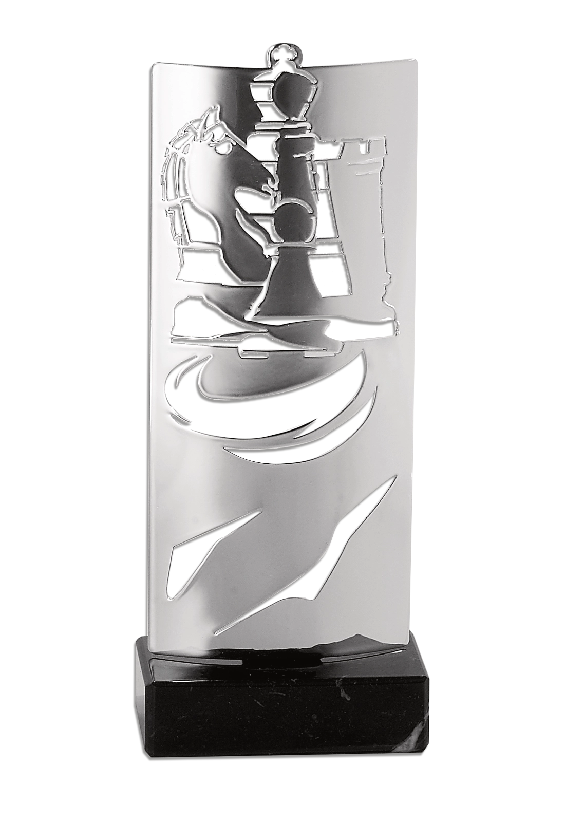 Trophée Échecs Métal Découpé Laser - Base Marbre Noir - 2 Tailles KX-06 – Trophyshop
